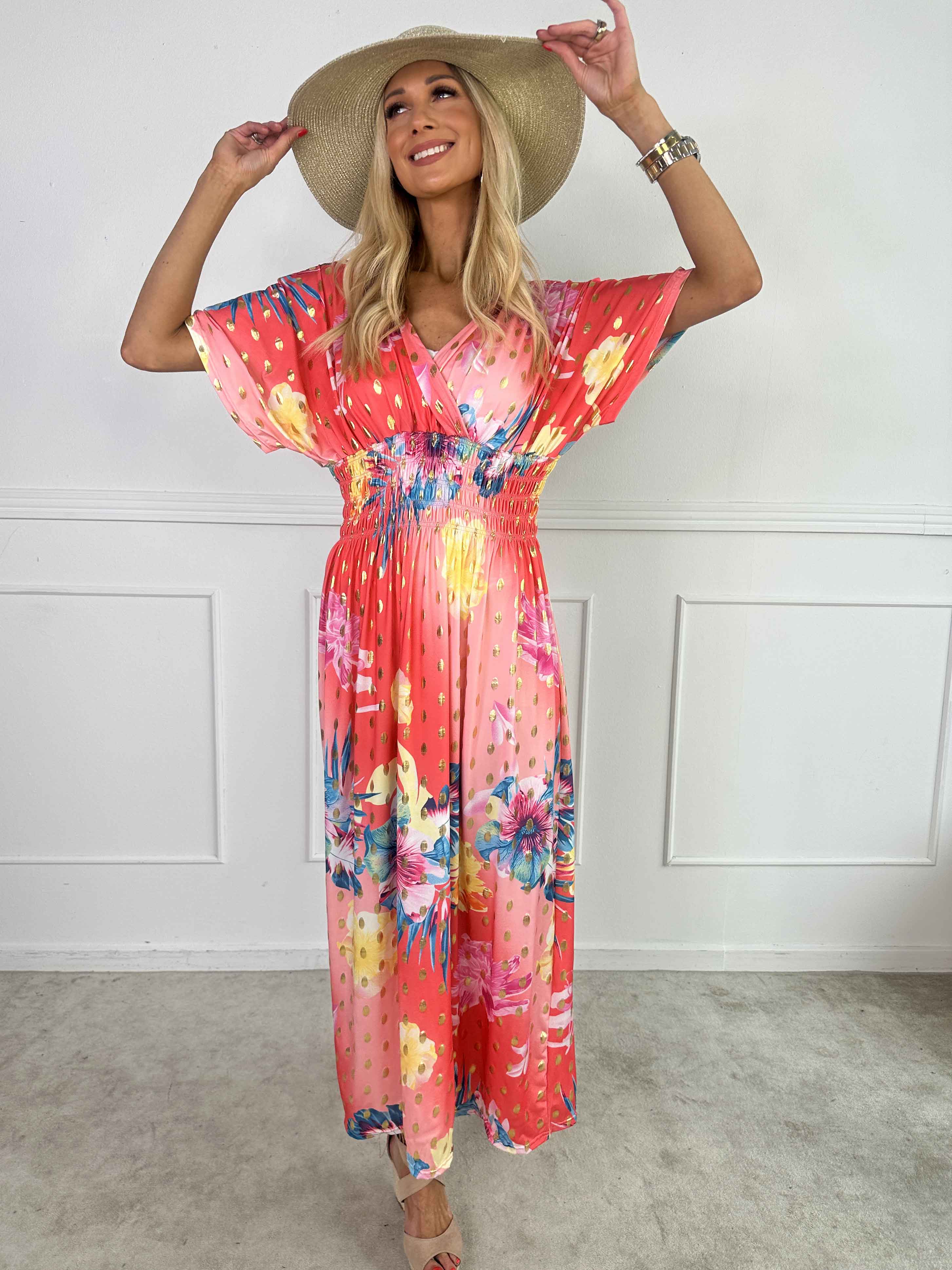 Pams Hawaii - Lång klänning i stretchtyg med blommönster